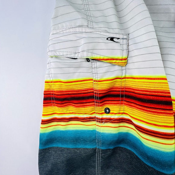 O’NEILL MENS SZ 29 MULTICOLORED STRIPED SURFING SWIMMING BOARD SHORTS - Picture 4 of 8